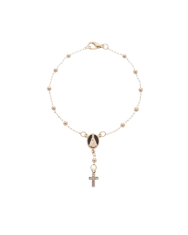 Dezena de Pulso Aparecida Fundo Preto Folheada a Ouro
