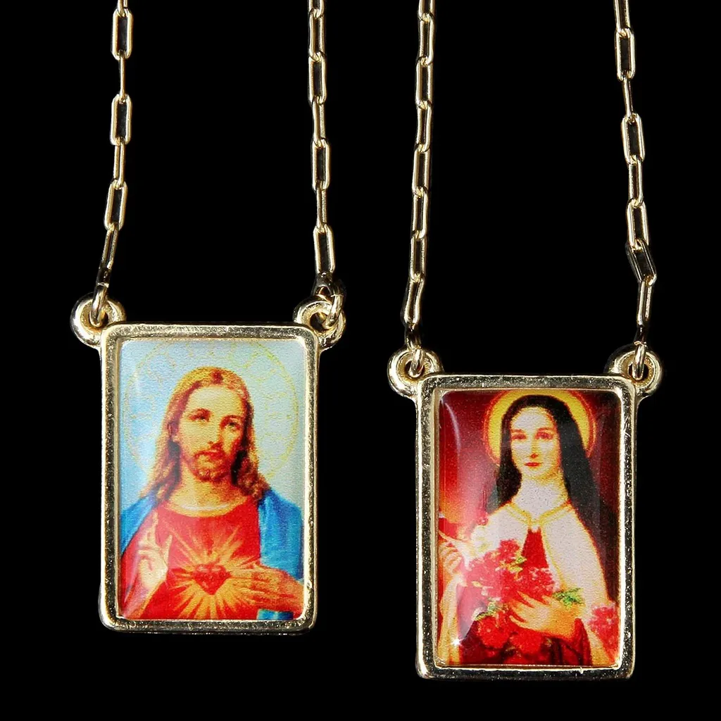 Escapulário de Santa Terezinha Folheado a Ouro Chuva de Rosas