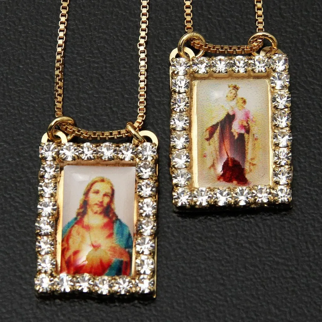 Escapulário Feminino Nossa Senhora do Carmo Folheado a Ouro