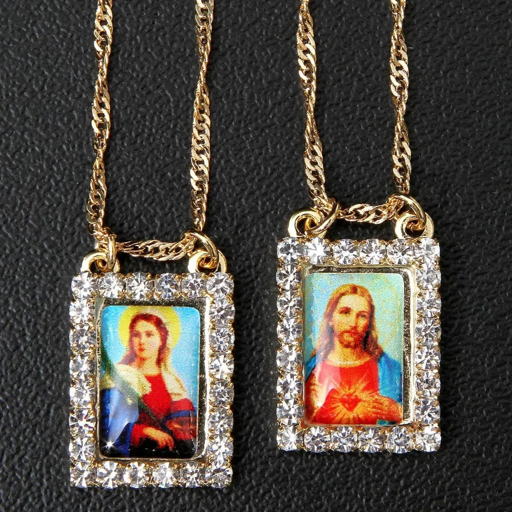 Escapulário Feminino Santa Luzia Folheado a Ouro com Strass