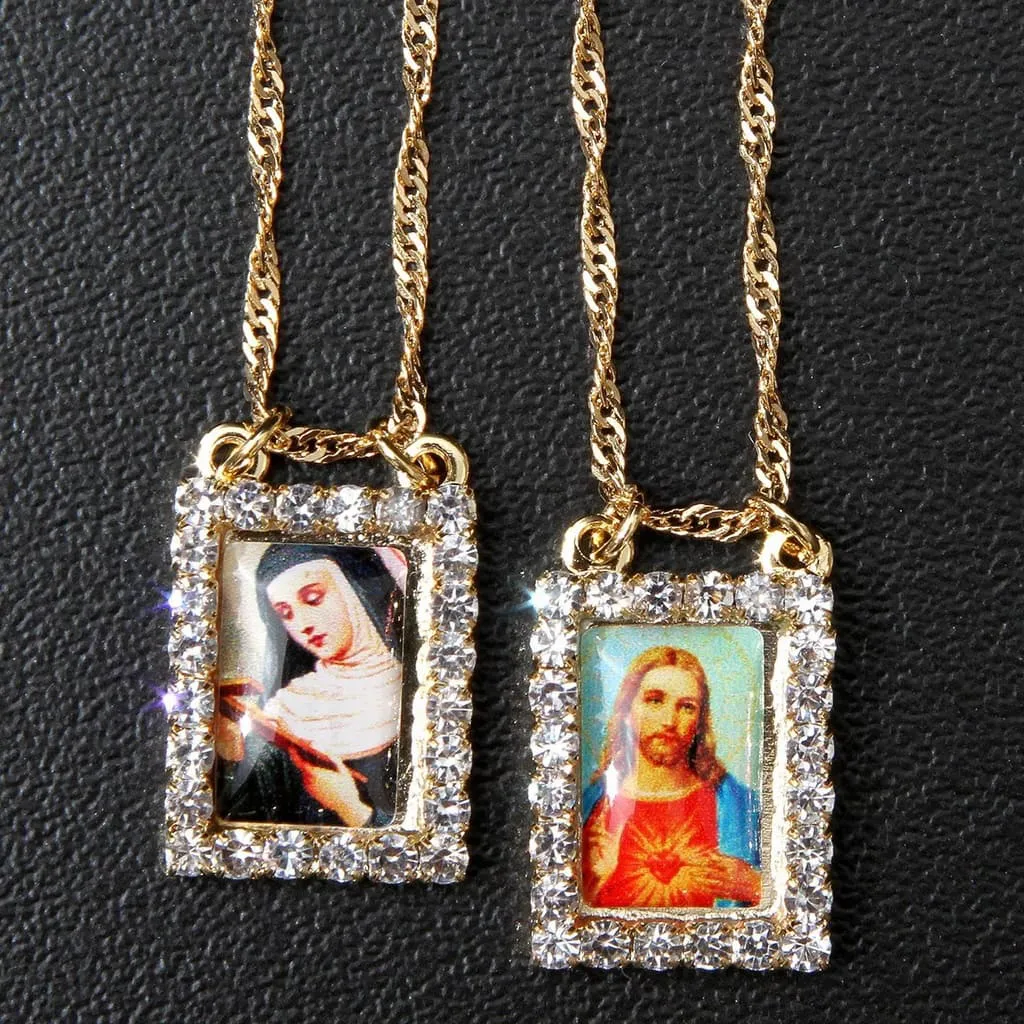 Escapulário Feminino Santa Rita de Cássia Folheado a Ouro