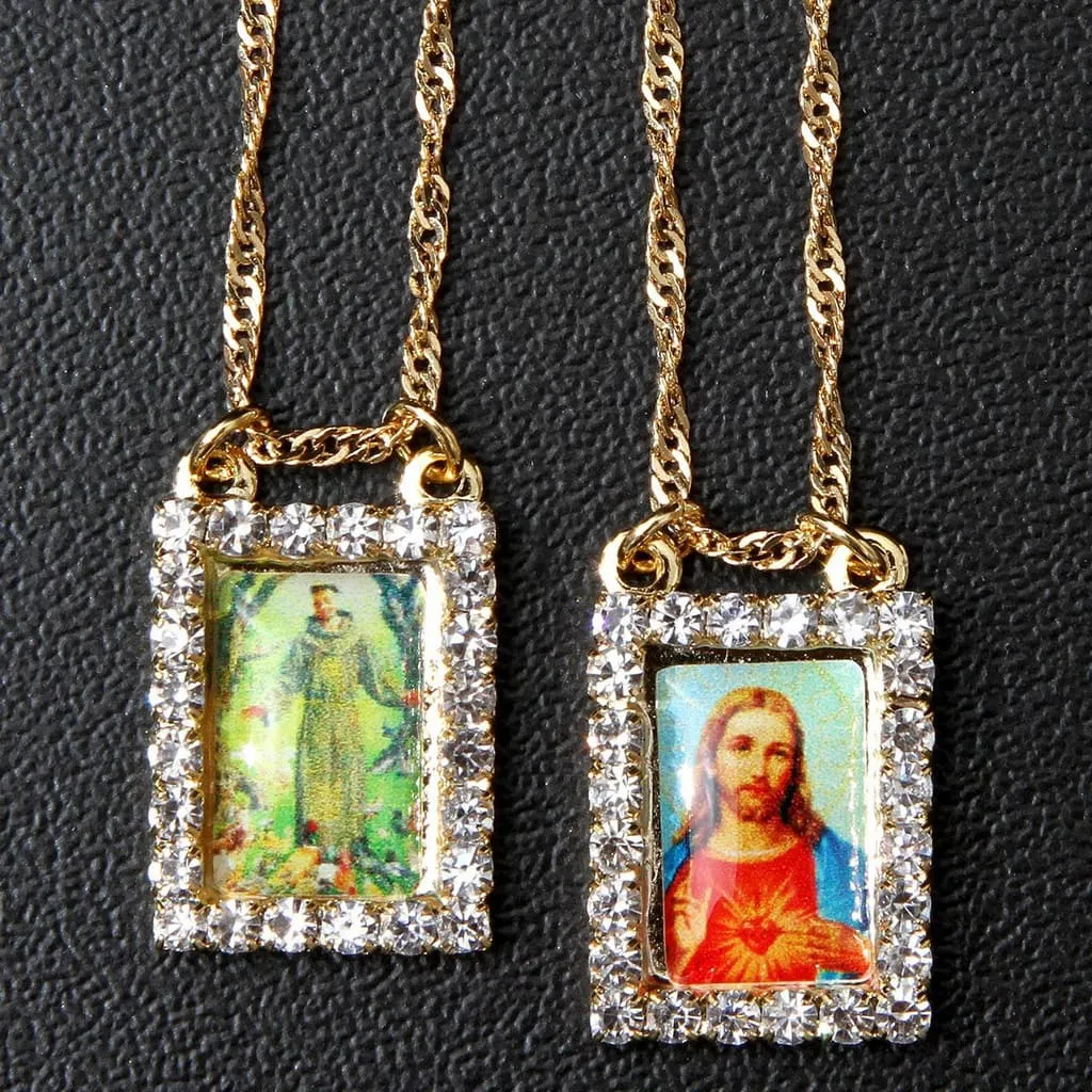 Escapulário Feminino São Francisco de Assis Folheado a Ouro
