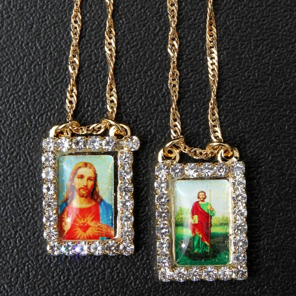 Escapulário Feminino São Judas Tadeu Folheado a Ouro com Strass
