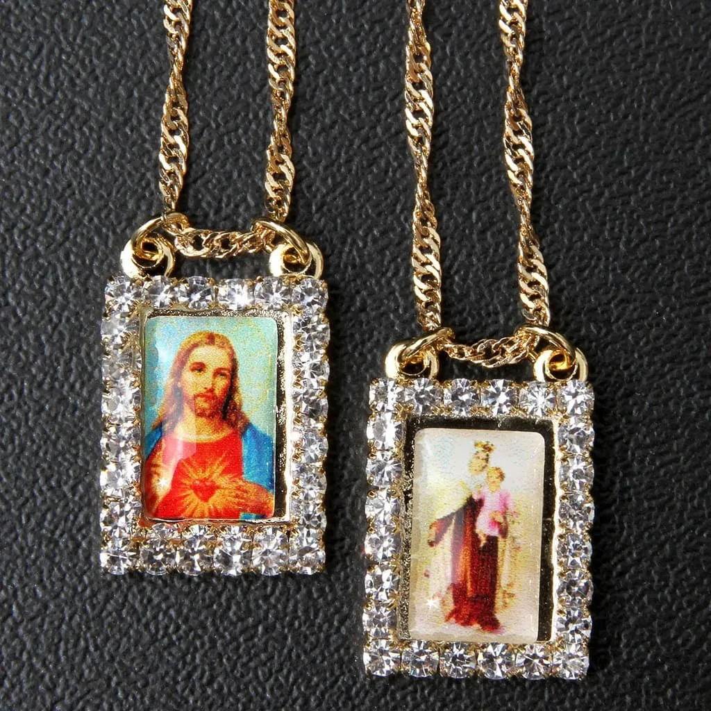 Escapulário Feminino Sagrado Coração de Jesus Folheado a Ouro
