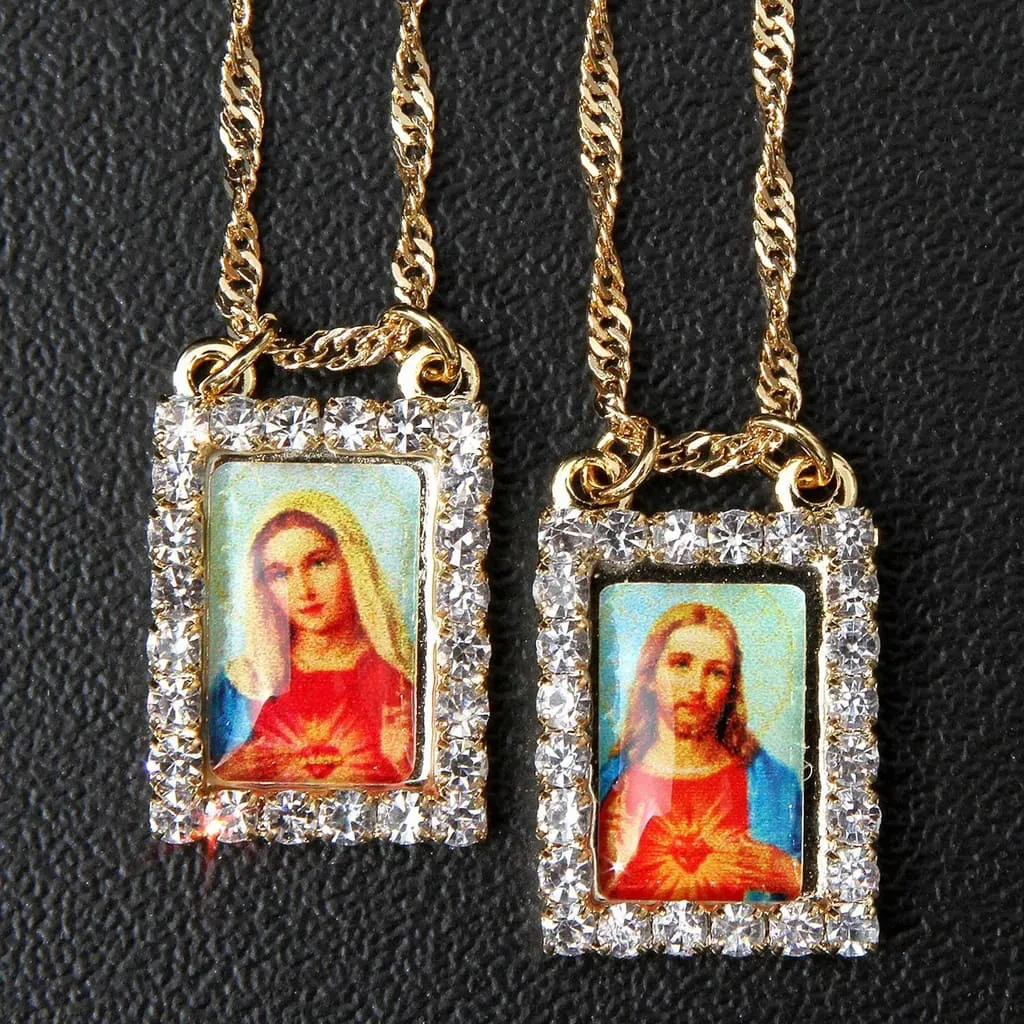 Escapulário Feminino Sagrado Coração de Maria Folheado a Ouro