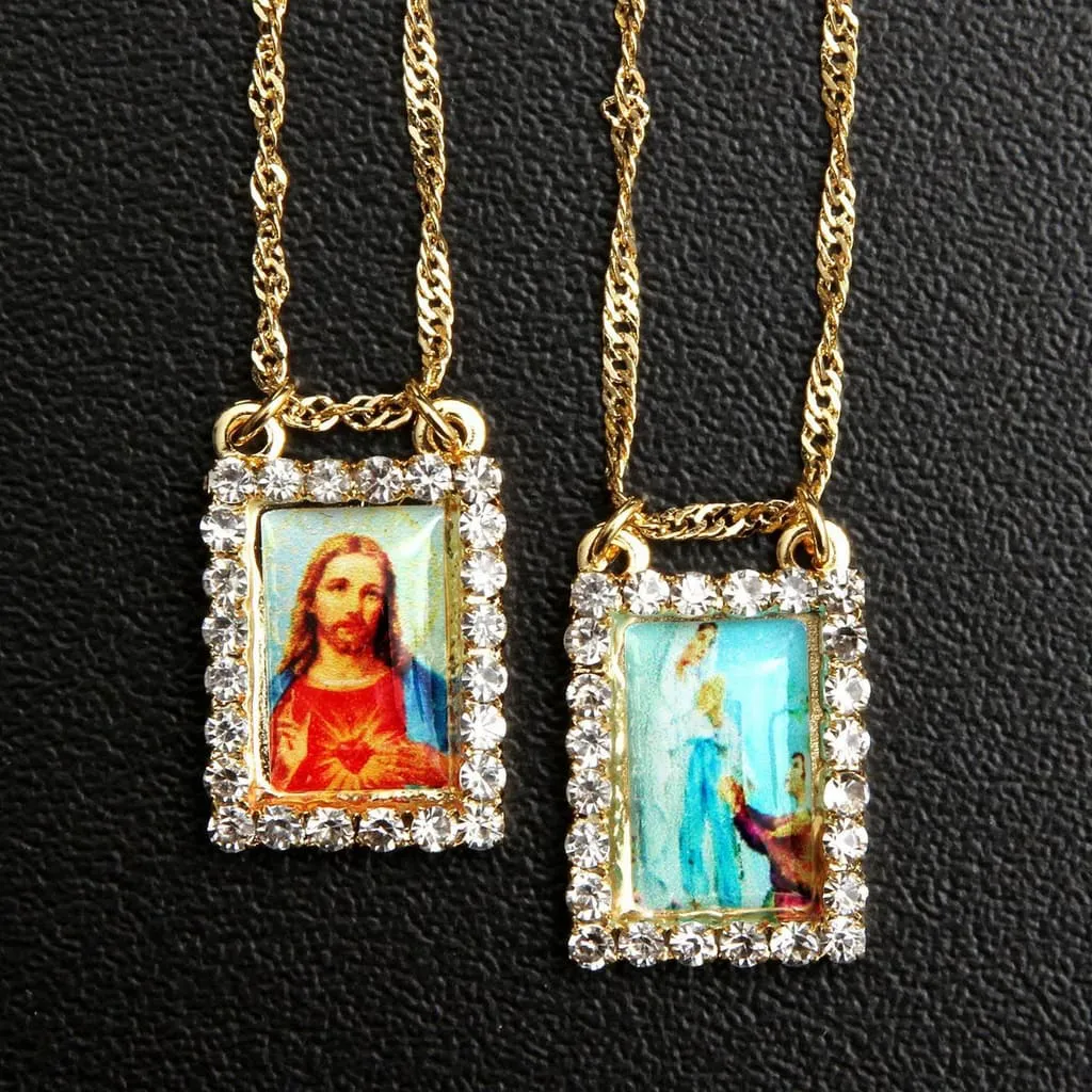 Escapulário Feminino Nossa Senhora de Lourdes Folheado a Ouro