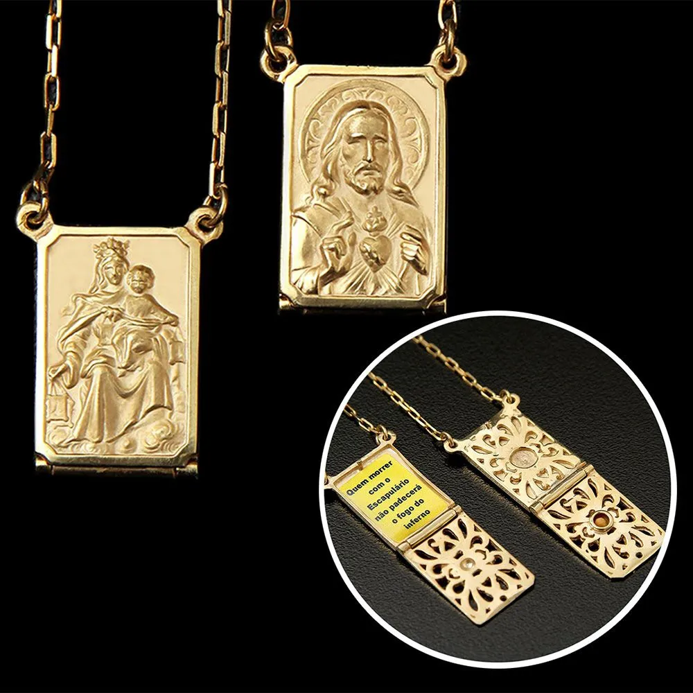 Escapulário Grão de Mostarda Nossa Senhora do Carmo Folheado a Ouro