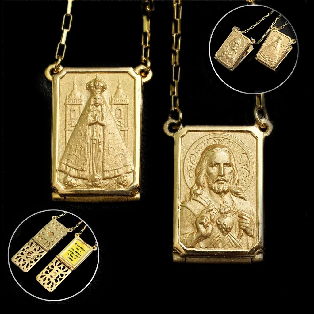 Escapulário Grão de Mostarda Nossa Senhora Aparecida Folheado a Ouro