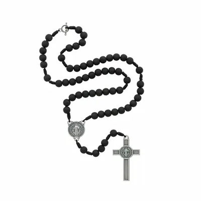 Colar Terço Fosco 8mm com Cordão de São Bento