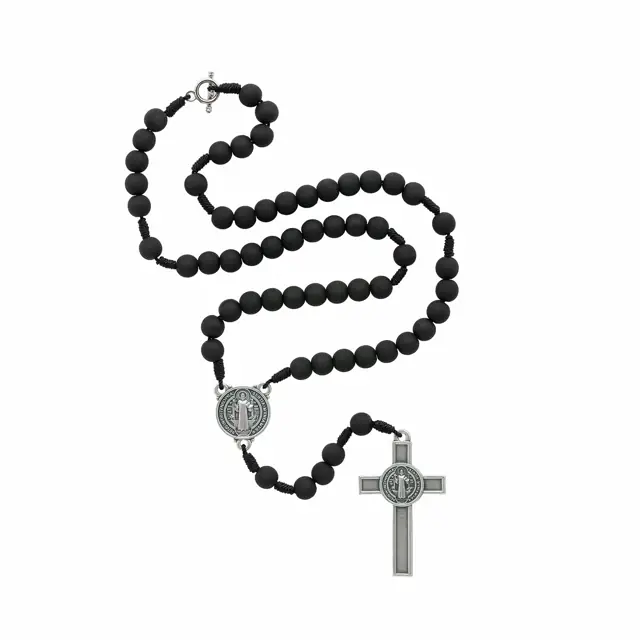Colar Terço Fosco 8mm com Cordão de São Bento