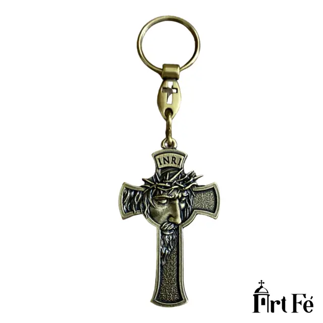 Chaveiro Cruz com Face de Cristo em Zamac