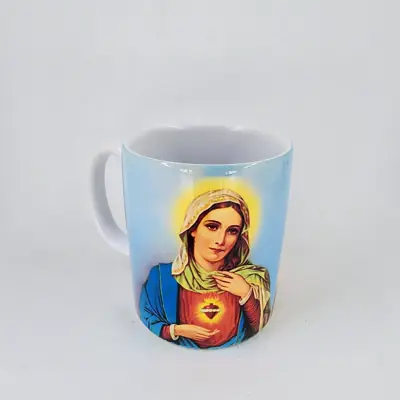 Caneca Cerâmica Sagrado Coração de Jesus e Maria