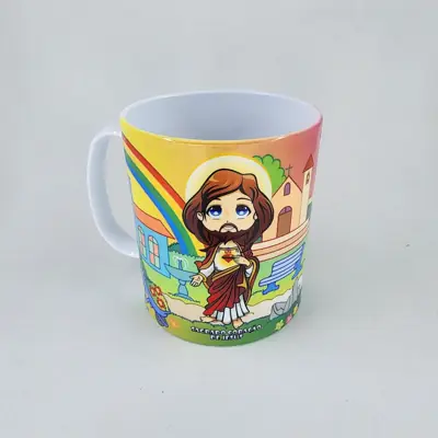Caneca Infantil Sagrado Coração de Jesus em Polímero