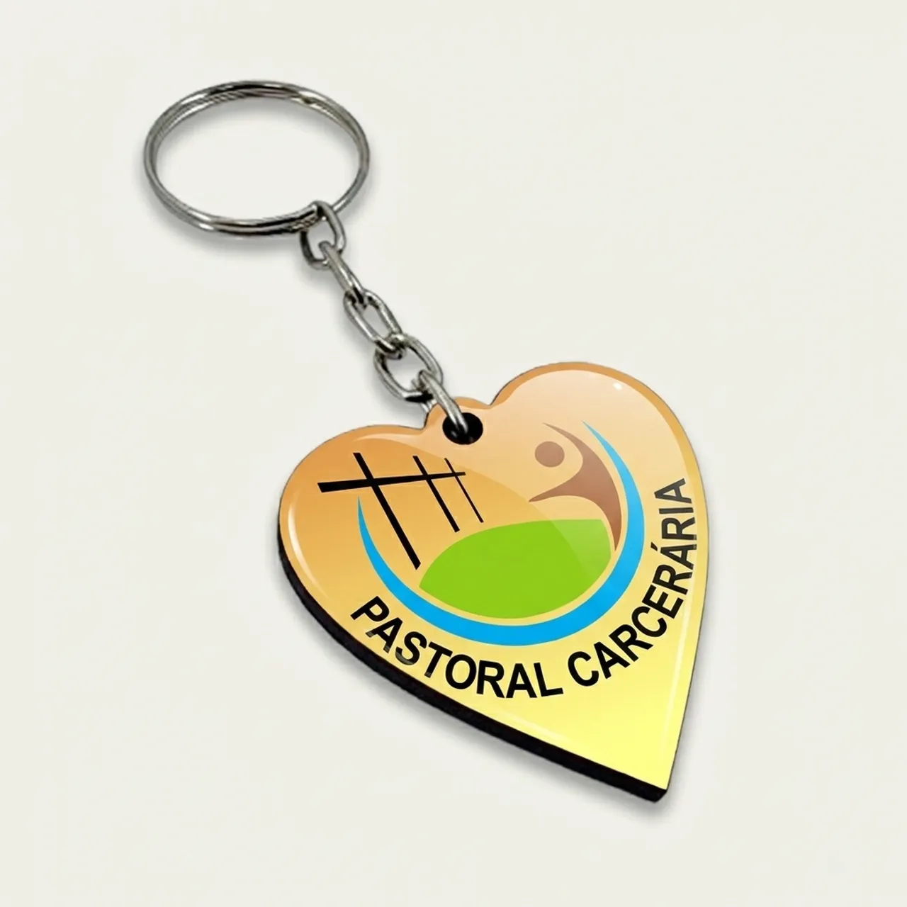 Chaveiro de Madeira Coração da Pastoral Carcerária