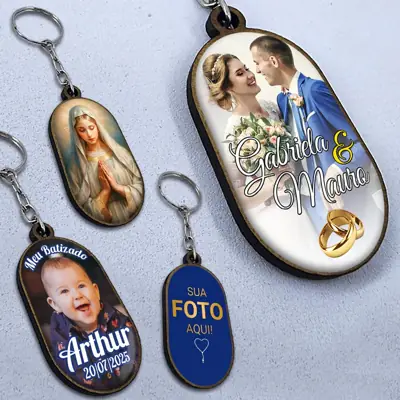 Chaveiro de Madeira Plaqueta Personalizável para Brindes