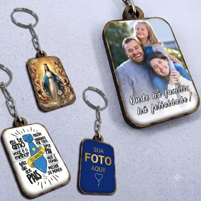 Chaveiro de Madeira Quadrado Personalizável para Eventos