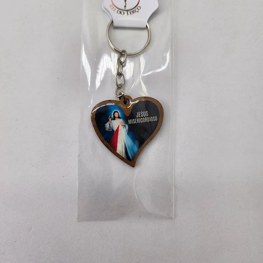 Chaveiro de Madeira Coração Jesus Misericordioso