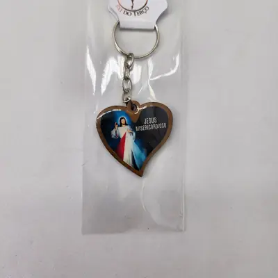 Chaveiro de Madeira Coração Jesus Misericordioso