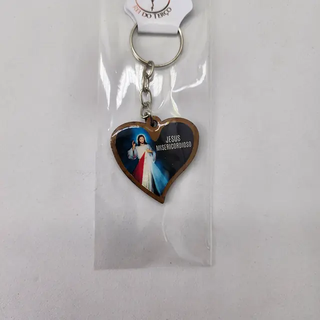 Chaveiro de Madeira Coração Jesus Misericordioso