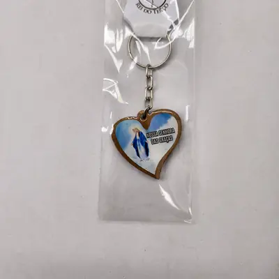 Chaveiro de Madeira Coração Nossa Senhora das Graças