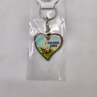 Chaveiro de Madeira Coração Nossa Senhora de Fátima