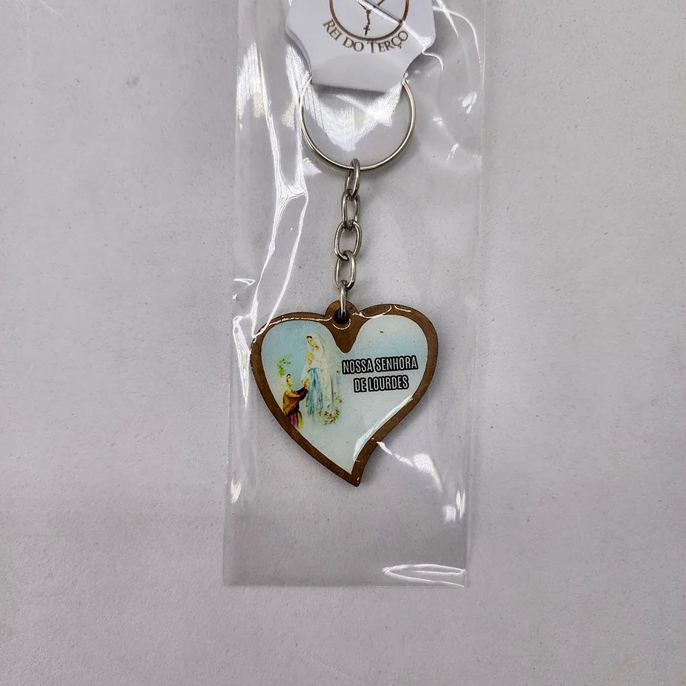 Chaveiro de Madeira Coração Nossa Senhora de Lourdes