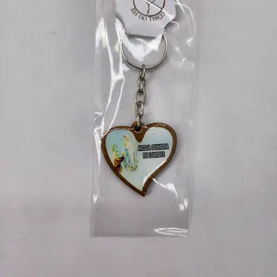 Chaveiro de Madeira Coração Nossa Senhora de Lourdes