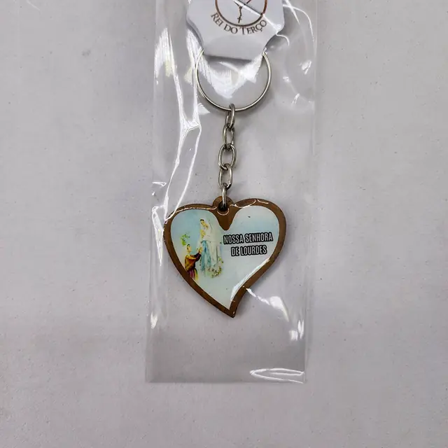 Chaveiro de Madeira Coração Nossa Senhora de Lourdes