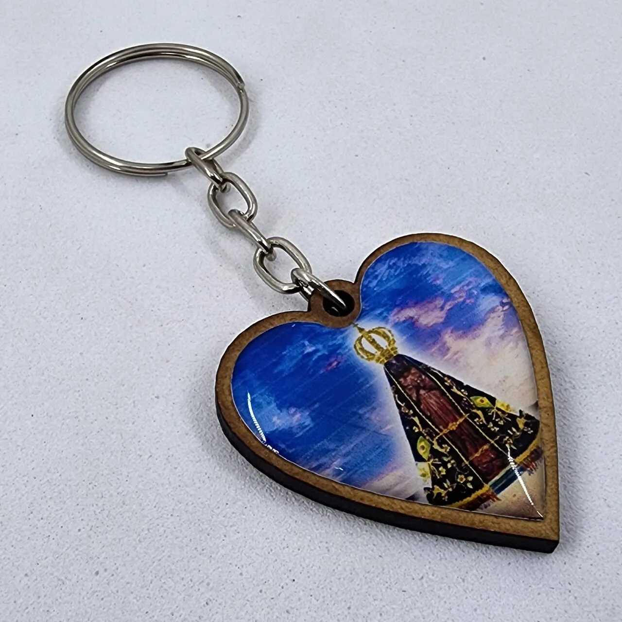 Chaveiro de Madeira Coração Nossa Senhora Aparecida