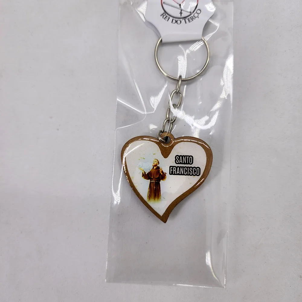 Chaveiro de Madeira Coração São Francisco de Assis