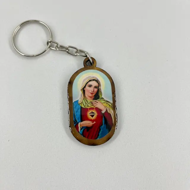 Chaveiro de Madeira Plaqueta Imaculado Coração de Maria