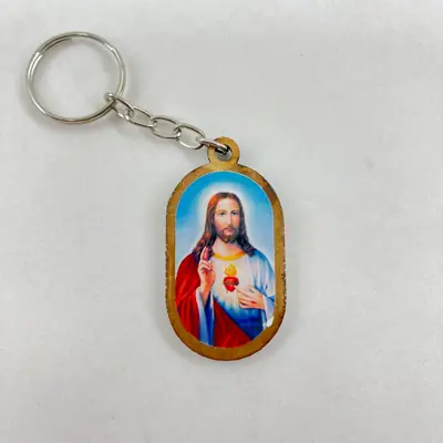 Chaveiro de Madeira Plaqueta Sagrado Coração de Jesus