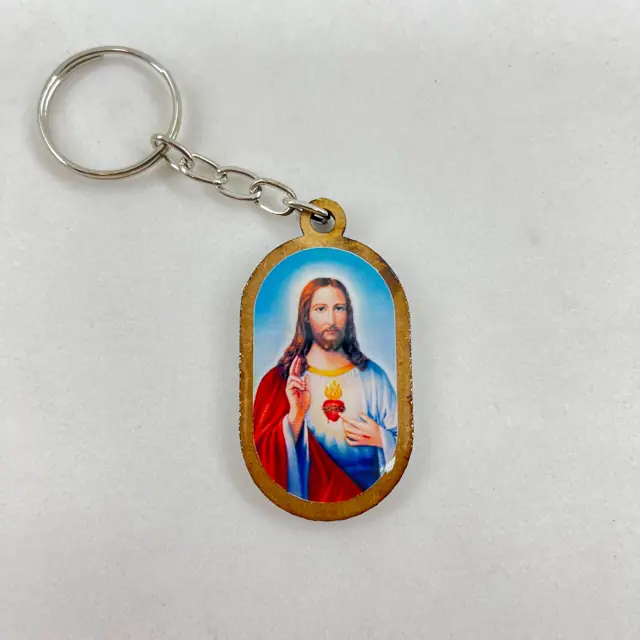 Chaveiro de Madeira Plaqueta Sagrado Coração de Jesus
