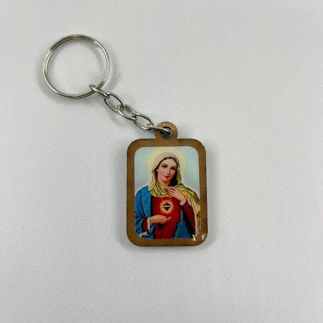 Chaveiro de Madeira Quadrado Imaculado Coração de Maria