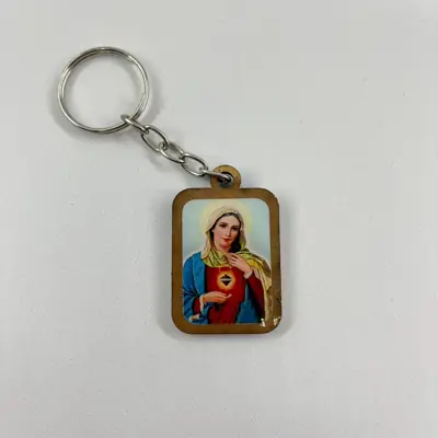 Chaveiro de Madeira Quadrado Imaculado Coração de Maria