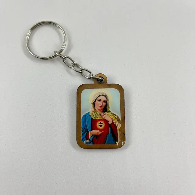Chaveiro de Madeira Quadrado Imaculado Coração de Maria