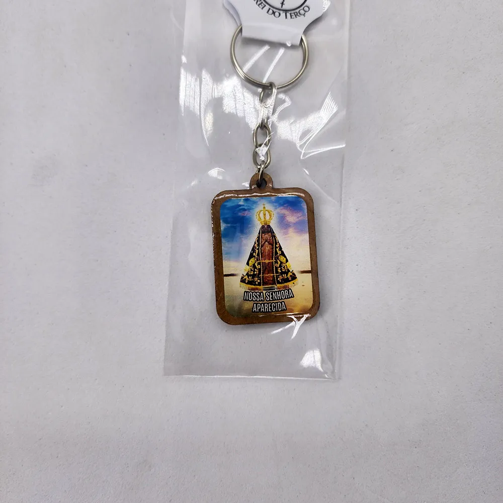 Chaveiro de Madeira Quadrado Nossa Senhora Aparecida do Céu