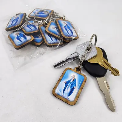 Chaveiro de Madeira Quadrado Nossa Senhora das Graças, Pacote 10