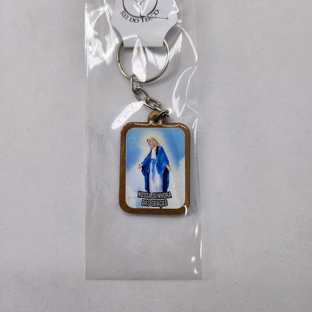 Chaveiro de Madeira Quadrado Nossa Senhora das Graças