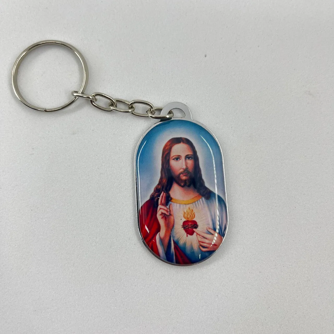 Chaveiro Plaqueta Dupla Face Coração de Jesus e Maria