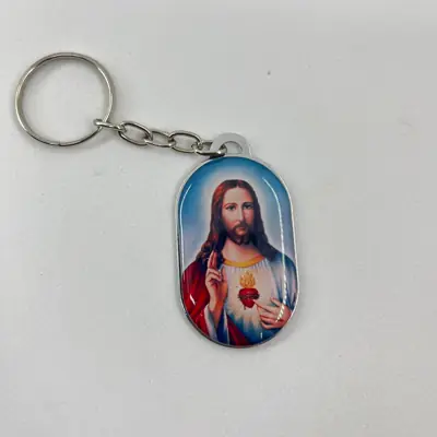Chaveiro Plaqueta Dupla Face Coração de Jesus e Maria