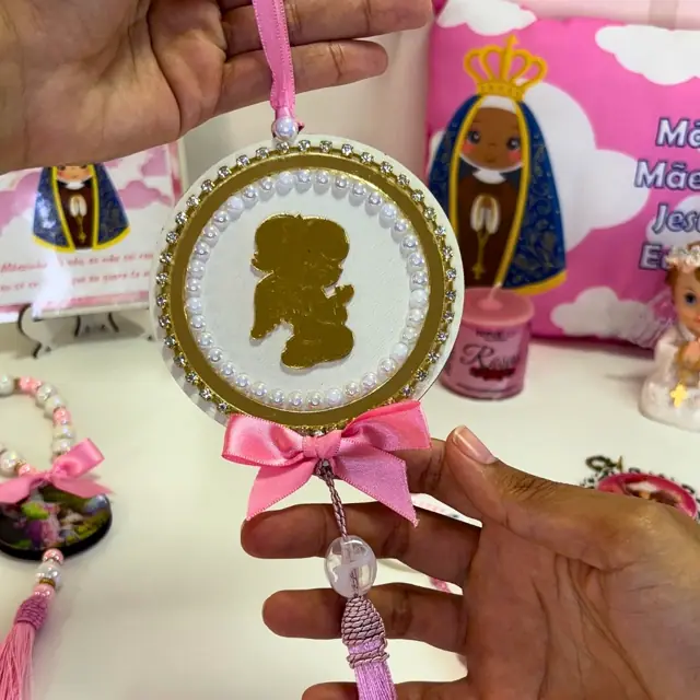 Adorno Anjinho Rosa com Pérolas