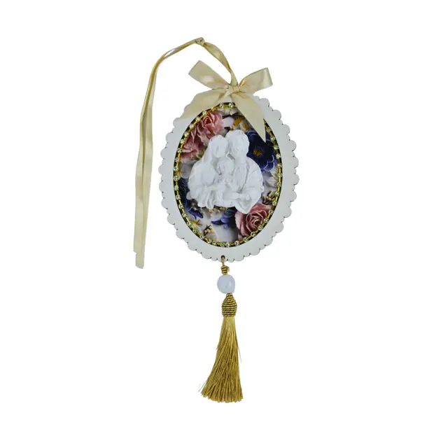 Adorno Família MDF - Fundo Flor Azul e Rosa