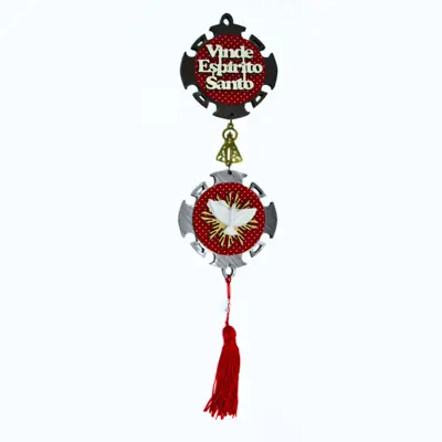 Adorno Tecido Vinde Espírito Santo com Tassel Vermelho