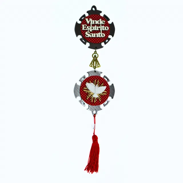 Adorno Tecido Vinde Espírito Santo com Tassel Vermelho