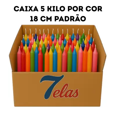 Caixa 5kg Vela Palito Colorida 18cm Padrão