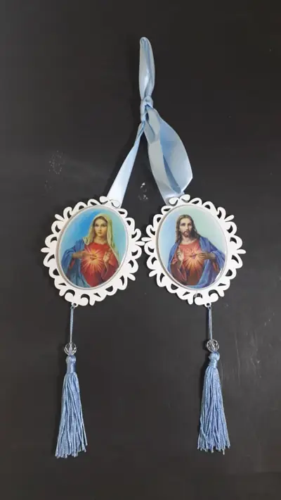 Adorno de Madeira Imaculado Coração de Maria para Decoração Devocional