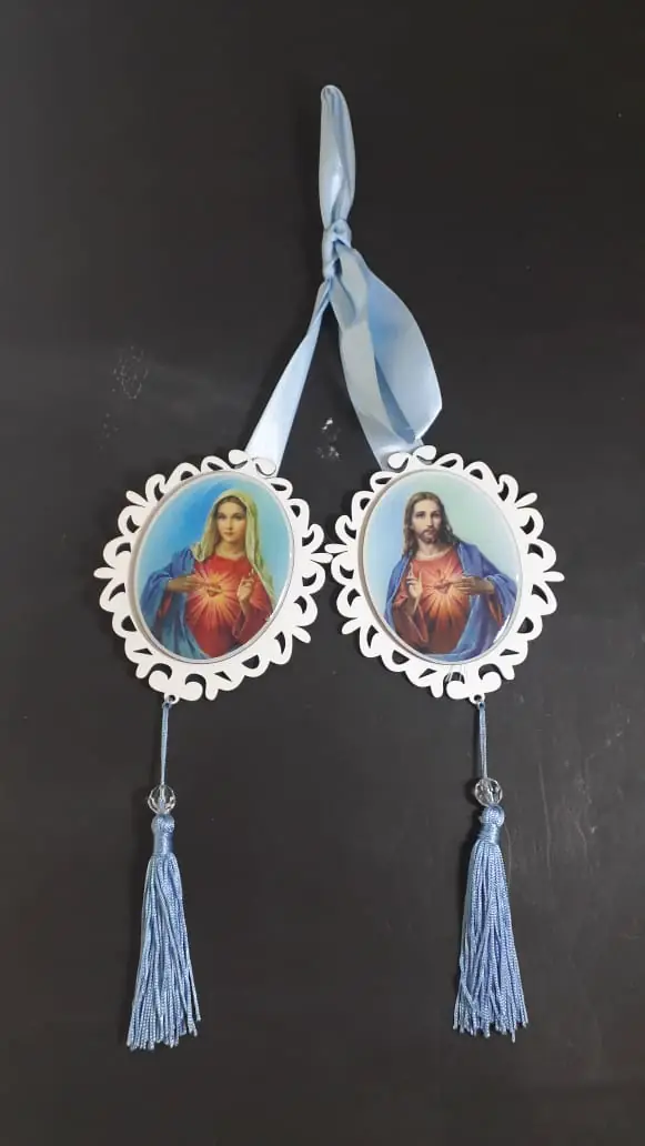 Adorno de Madeira Imaculado Coração de Maria para Decoração Devocional