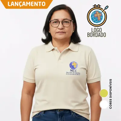 Camisa Polo Feminina Baby Look Cursilho Bordada