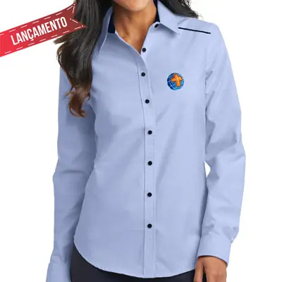 Camisa Social Azul Bordada MCC Manga Longa